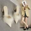 2024 Autumn New Foreign Trade Large Size Fine Heel Cool Slippers One-word Drag Bag Head Wear High Heel Slippers