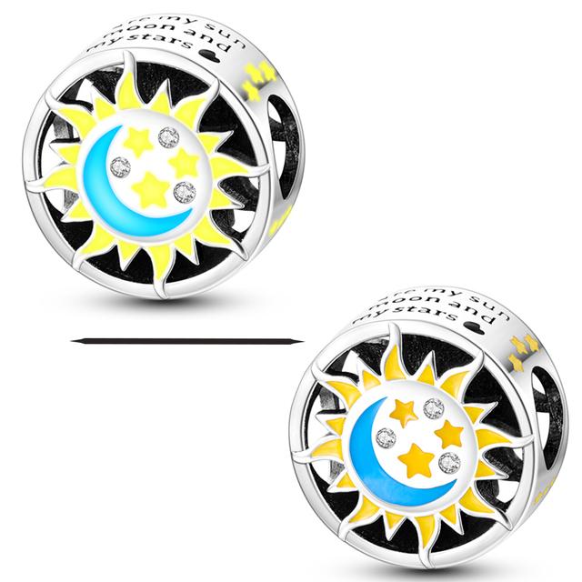 Стерлингового Серебра 925 Красочные Светящиеся Лунные Звезды Радуга Висячие Подвески Бусины Подходит Браслет Ожерелье Ювелирные Изделия Женщины