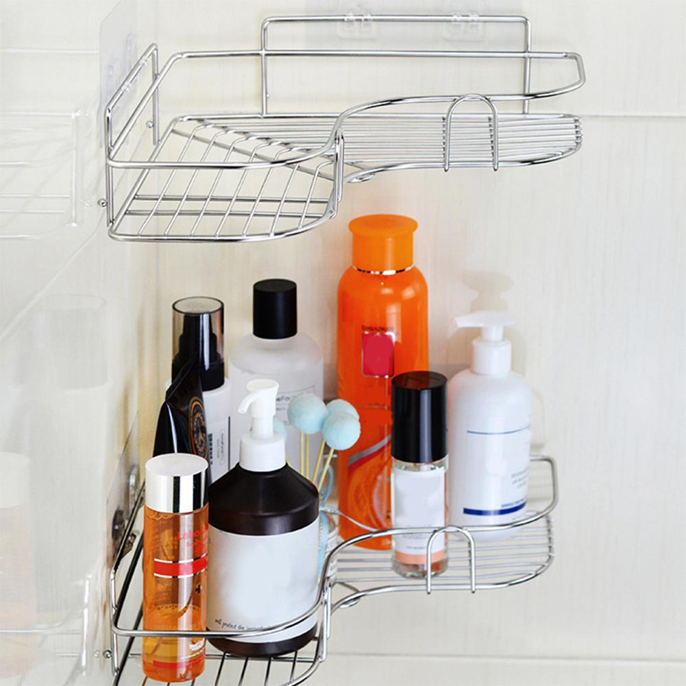 Stainless Steel Bathroom Storage Rack Punch-free Singer Layer Triangle Wall Mounted Storage Shelf for Bathroom Kitchen Bedroom