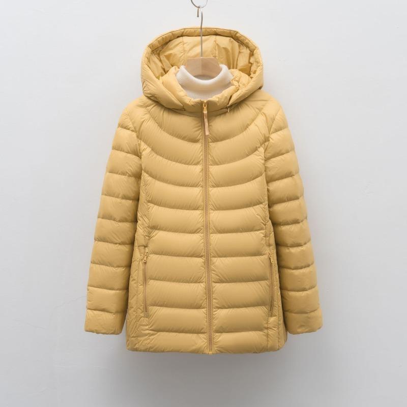 Женский пуховик с капюшоном, съемный, легкий, однотонный, простой, с 90% белого утиного пуха
