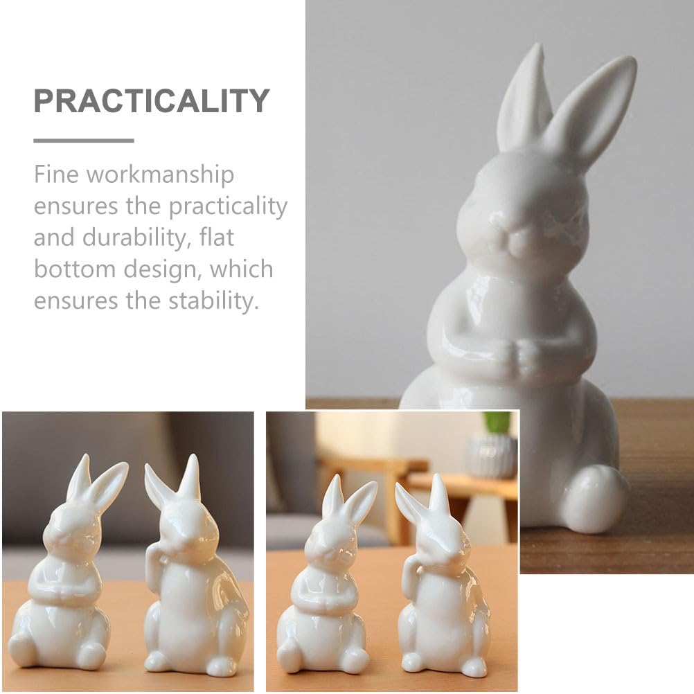 NUOBESTY Rabbit Figurine, Cute Easter Decoration, White Ceramic Rabbit Figurine, Nordic Style, Room Decor, Gift, Set of 2 (AB Style)