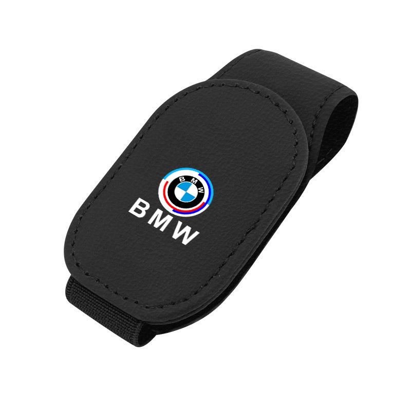 SHEJ3 Leather/Carbon Fibre Car Glasses Clip Sunglasses Bracket Cards Case For BMW 50th Anniversary 1 3 5 7 series E83 F16 E70 X1 X2 X3
