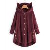 Cat Ears Plush Top Button Women Coat Solid Color Hooded Irregular