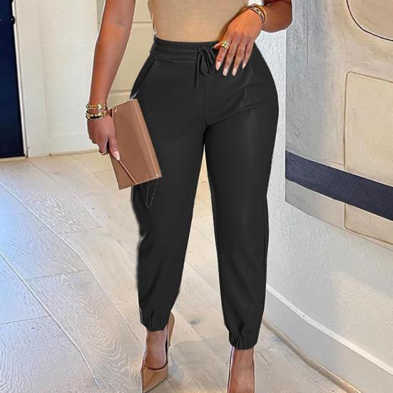 Женские брюки из искусственной кожи с высокой талией, с контролем живота, с подъемом ягодиц, эластичной талией, эластичной кулиской на щиколотке, мягкие, гладкие, дышащие, женские, длиной до щиколотки