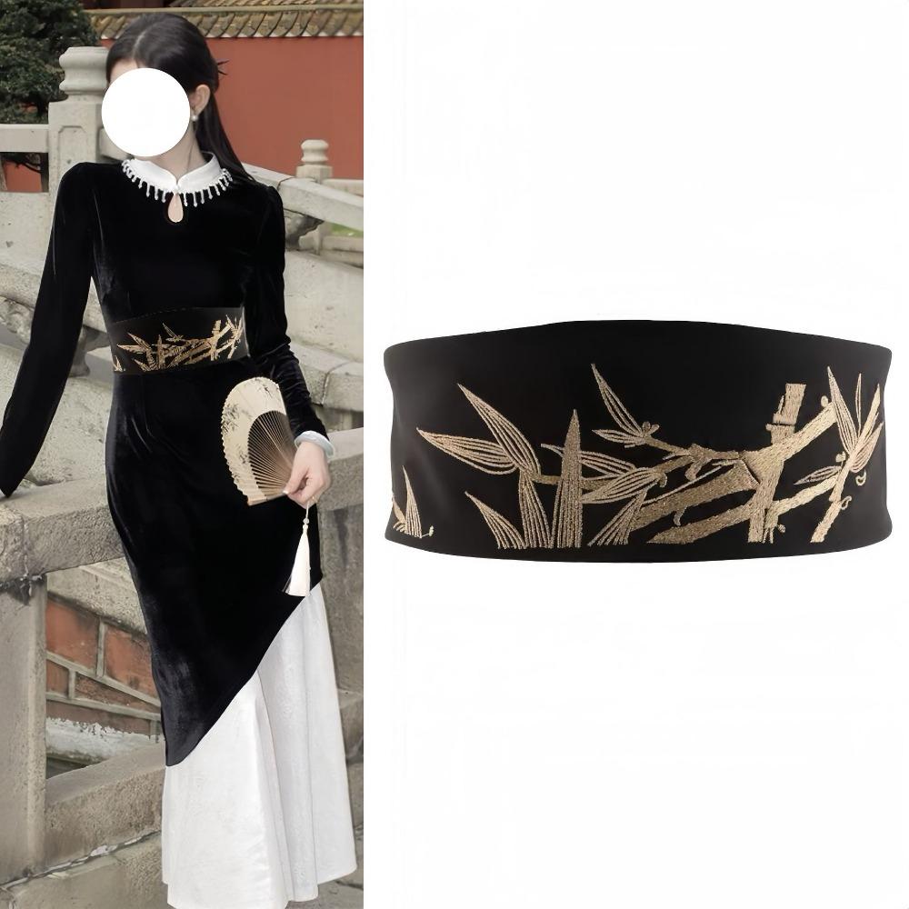 Регулируемый пояс для украшения ханьфу, ретро бамбуковый вышитый пояс, украшение для платья-корсета