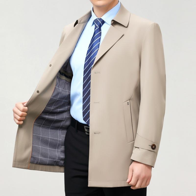 Ветровка из шелка Mulberry, мужская куртка средней длины, осенняя, деловая, повседневная, для мужчин, для мужчин среднего возраста, пиджак с воротником