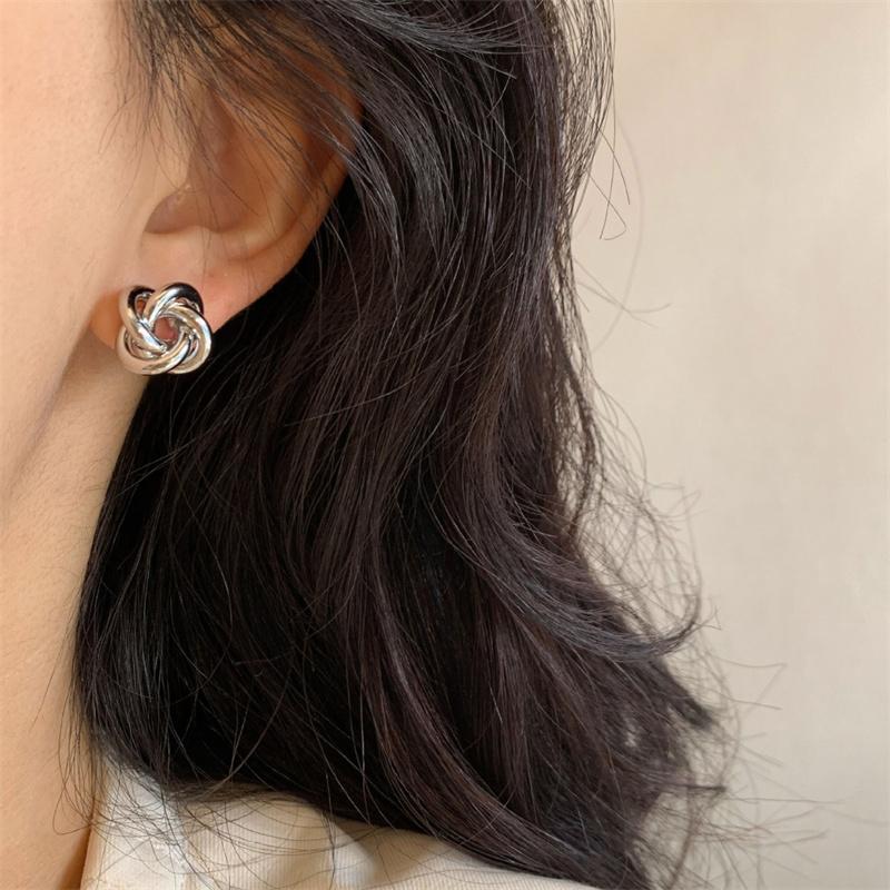 Stud Earrings for Women Small Golden Silver Color Metal Knot Twist Flower Earring Punk Party Jewelry Accessories