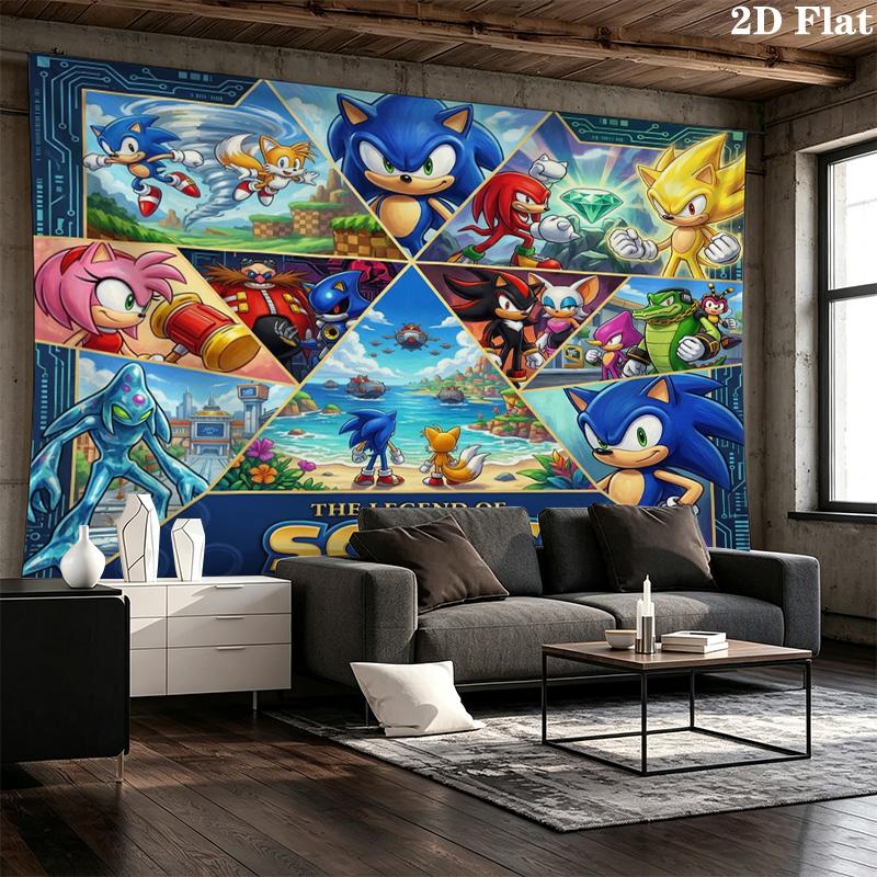 Sonic Hedgehog Wall Tapestry Aesthetic Wall Hanging Printed Fabric Blanket Decorative Tapestries For Bedroom Living Room Home Decor