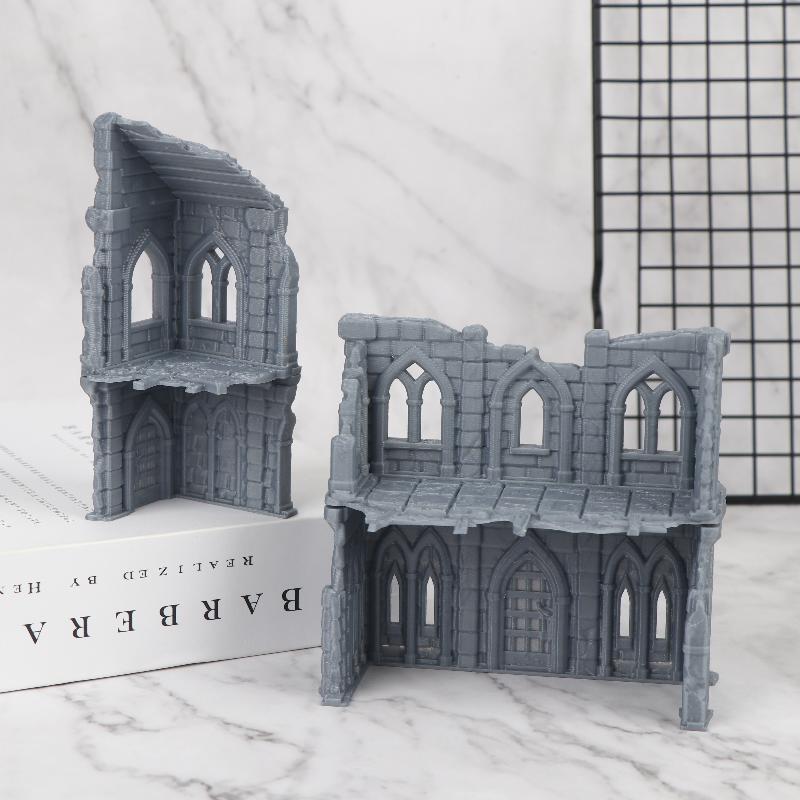 3D-печатный готический руины здания Ландшафт Декорации Неокрашенный Мини-модель здания Комплект Для Dnd Варгейминга Ландшафт Декорации Здание