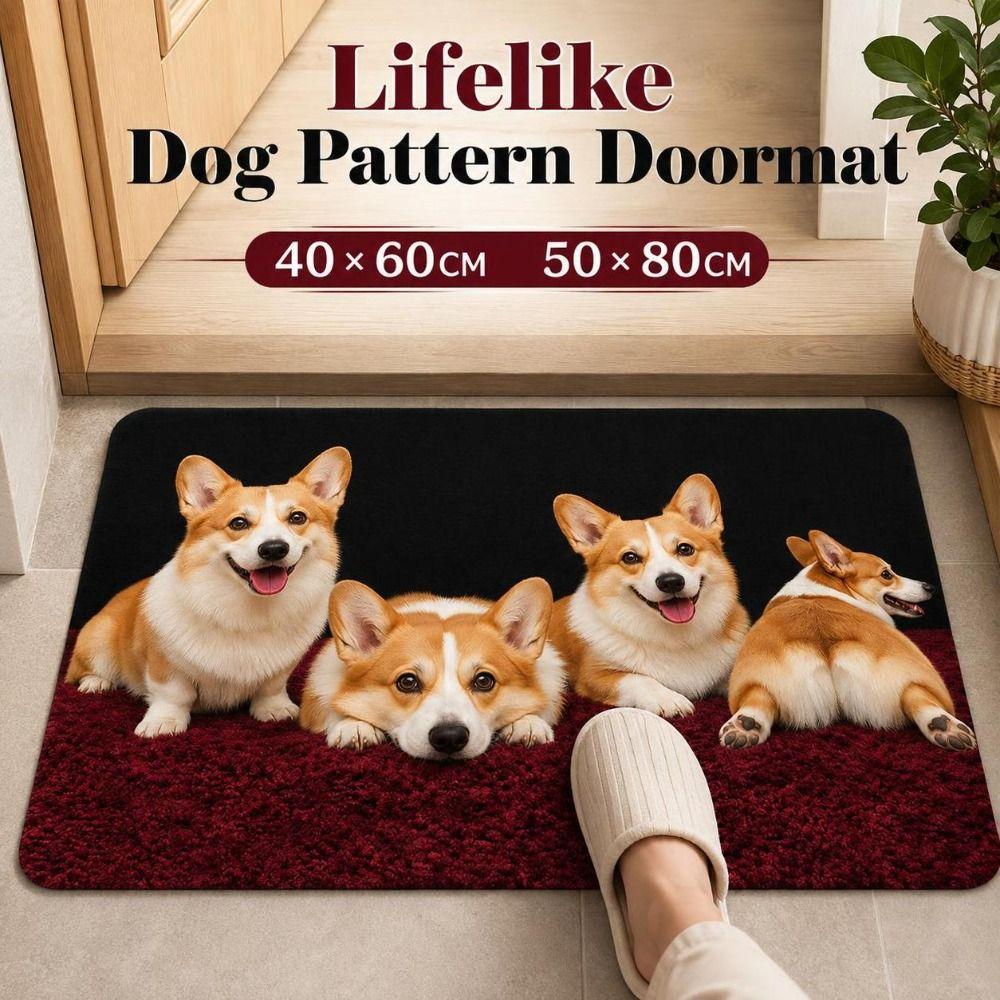 Non-slip Optical Illusion Doormat Diatomite Bath Mat Creative Dog Pattern Floor Mat Entryway