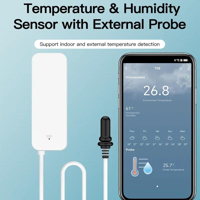 Tuya WiFi/Zigbee Temperature and Humidity Sensor With External Probe Smart Life APP Monitoring Remote Alarm For Aquarium Winery