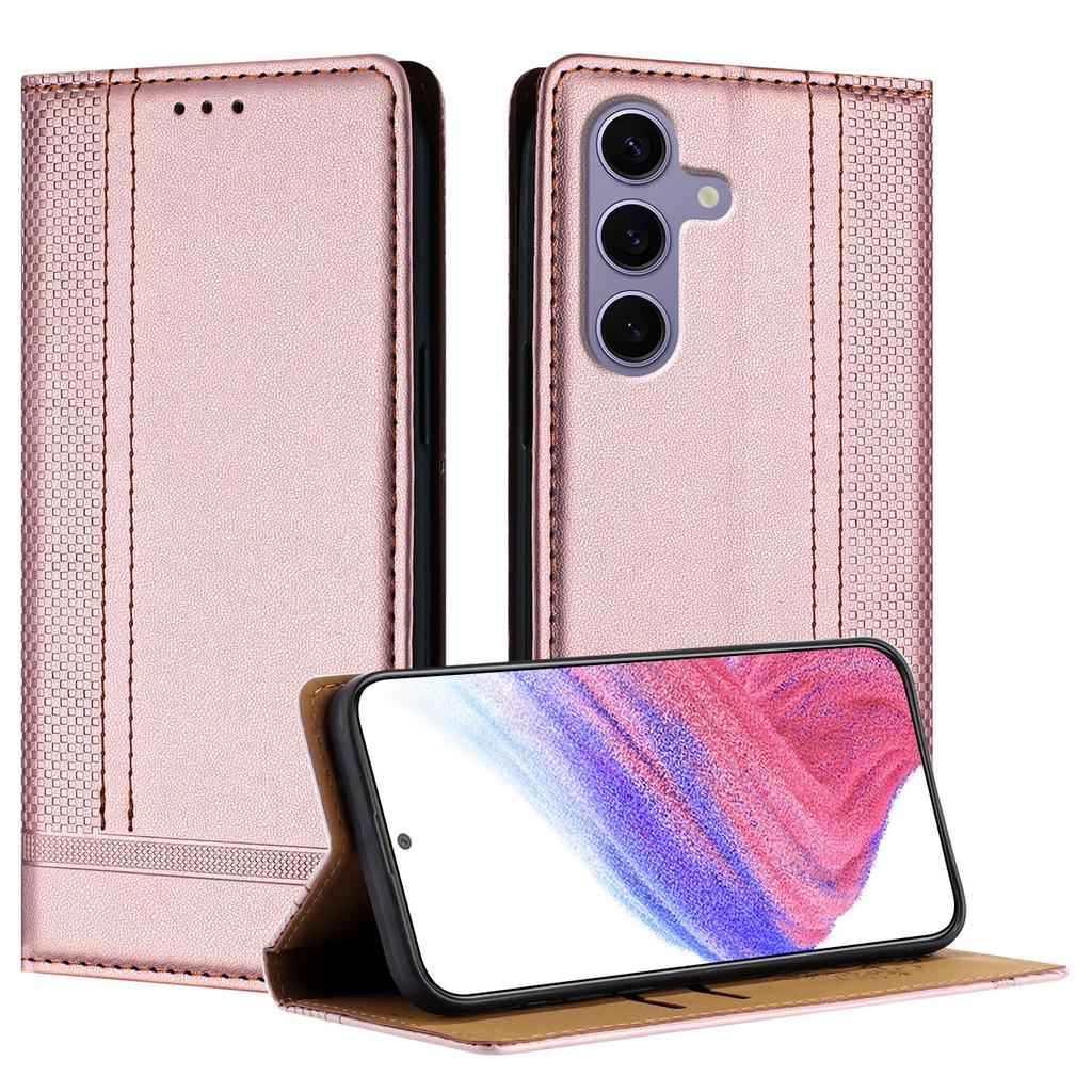 For Samsung Galaxy S25 Case L-Shaped Grid Pattern Leather Stand Phone Cover with Card Slots