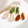 White Brown Green Resin Geometric Stud Earrings, Gold Plated Stainless Steel Earrings, New Design Jewelry for Women Gift