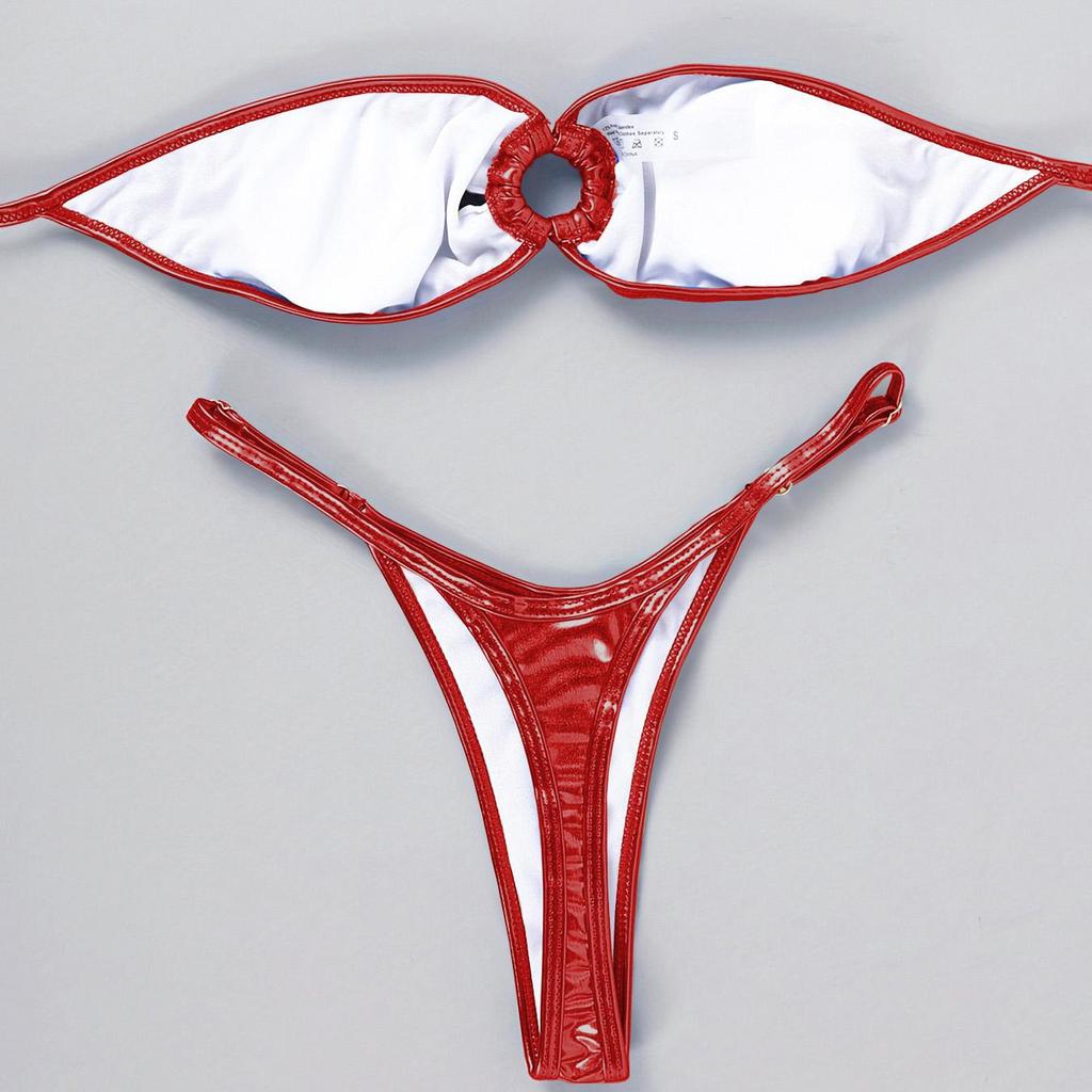 Женский сексуальный треугольный раздельный бикини-костюм, летний купальник без бретелек с завязками по бокам, эластичный однотонный купальник-бикини