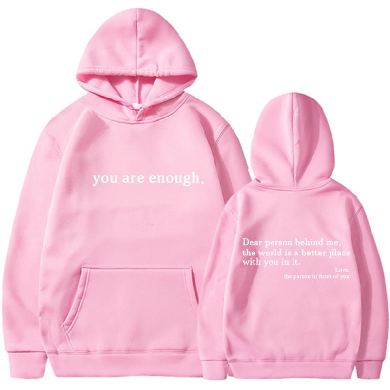 Men's and women's fleece sweater plain letter print pocket drawstring print hoodie