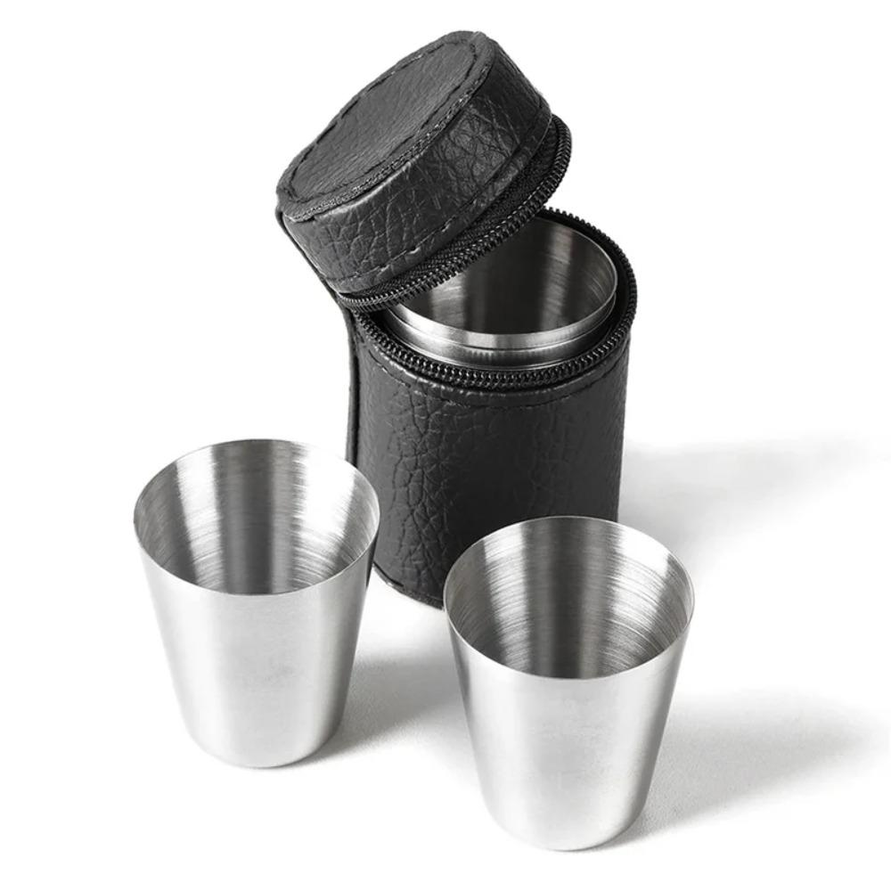 Stainless Steel Leather Texture Hip Flask with Funnel and Cups Whiskey Flasks Flagon  Outdoor