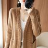 Кардиган, женский свитер на осень и зиму, верхняя одежда с v-образным вырезом, полый свитер, свободный вязаный кашемировый свитер, женские топы
