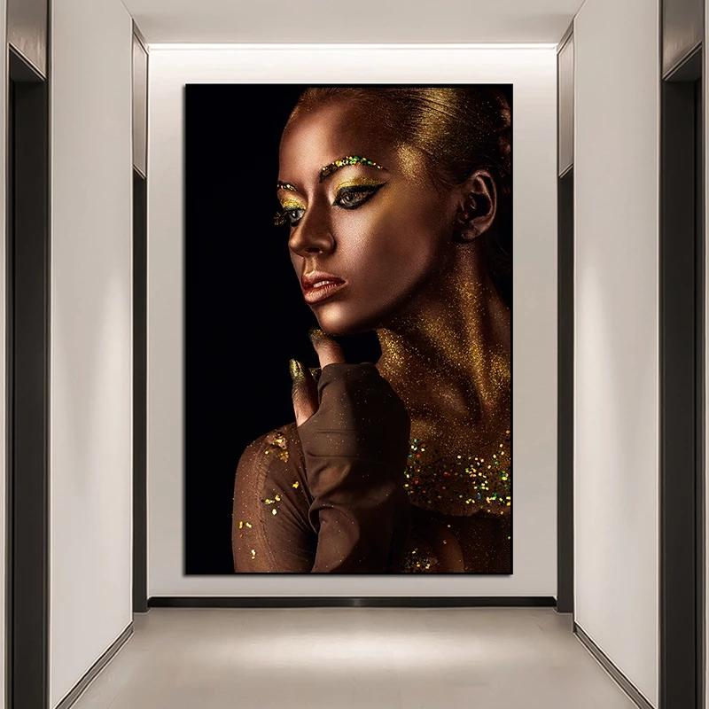Black And Gold Woman Canvas Paintings Sexy Nude African Posters Prints Wall Art Pictures for Living Room Wall Decoration Cuadros