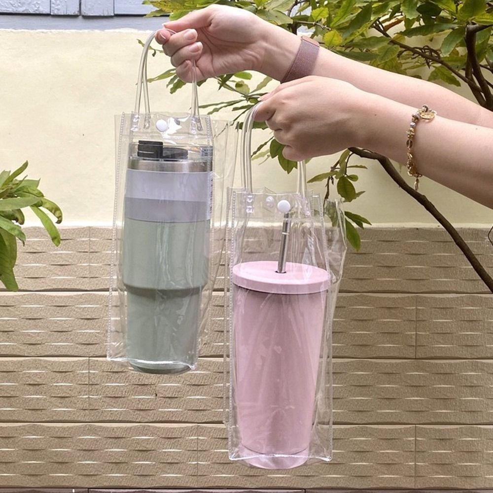 3Pcs With Convenient Handle Cups Bottle Cover Plastic PVC Bottle Bag Transparent Bag  Themos Bottle