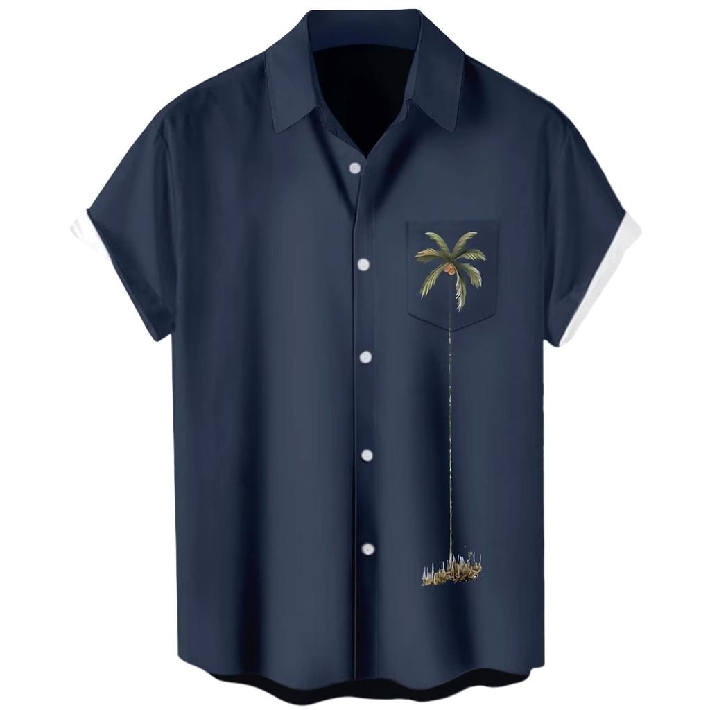 Гавайская рубашка для мужчин, мужские винтажные рубашки для боулинга на пуговицах, летняя пляжная рубашка с коротким рукавом