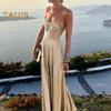 Женское вечернее платье с открытыми плечами и открытой спиной без рукавов Бронзовое бандо с открытой талией и высокой талией Плиссированное платье для выпускного вечера Банкетное платье макси Бальное платье