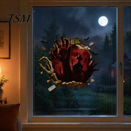 Haunted House Decorations Halloween Window Clings, Scary Ghost Hand Stickers, 3D Horror Static Cling Breaking Wall Decals for House, Home Office Glass
