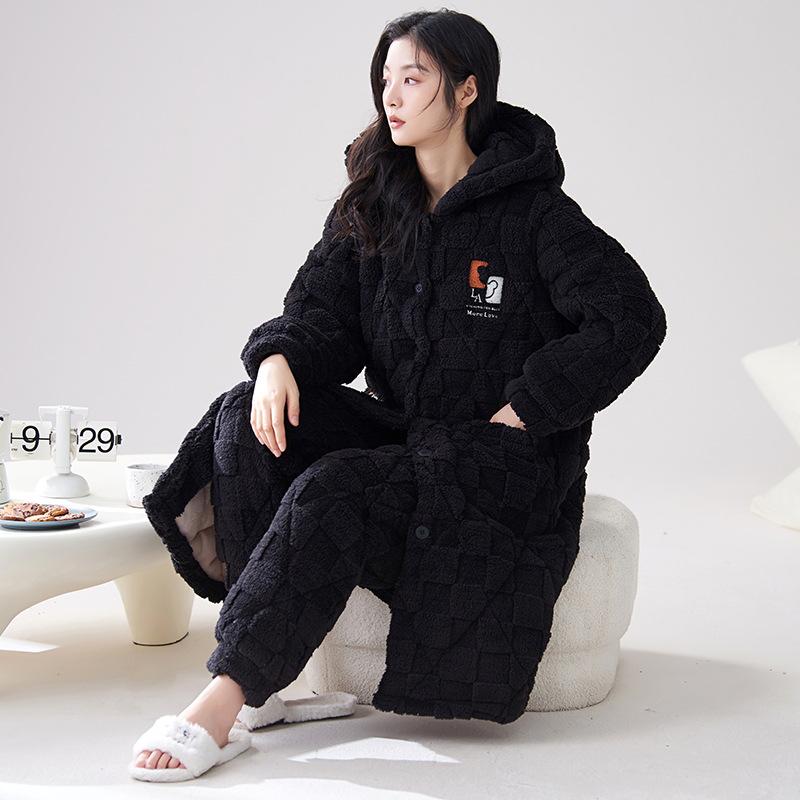 2023 Женская ночная рубашка из кораллового флиса: Плотный бархат с подкладкой, осенне-зимний, универсальный костюм для дома и улицы
