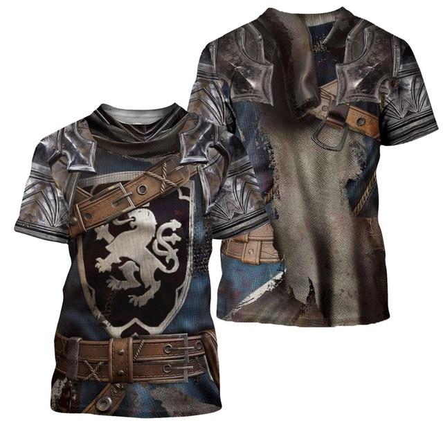 Medieval Knight Armor Men's T-shirt Tops 3D Print Tshirts Templar Knight Cosplay Short Sleeve Shirt O Neck Cool Streetwear