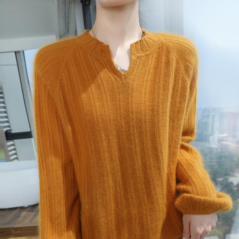 Женский кашемировый свитер Qinghe Cashmere 30% кашемир 30% норка 30% шерсть 10% нейлон Женский осенне-зимний плотный кашемировый пуловер Мягкий и теплый