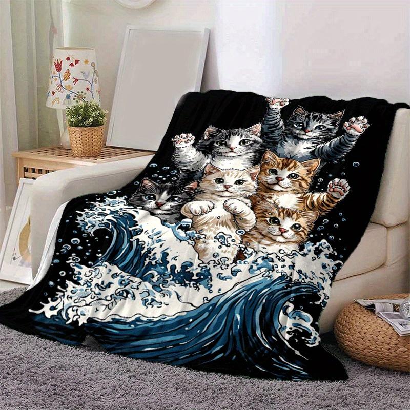 1 шт. Легкое фланелевое одеяло с принтом кошек, Удобное и теплое одеяло, для кемпинга, дивана-кровати, дивана, офиса, подходит для подарков