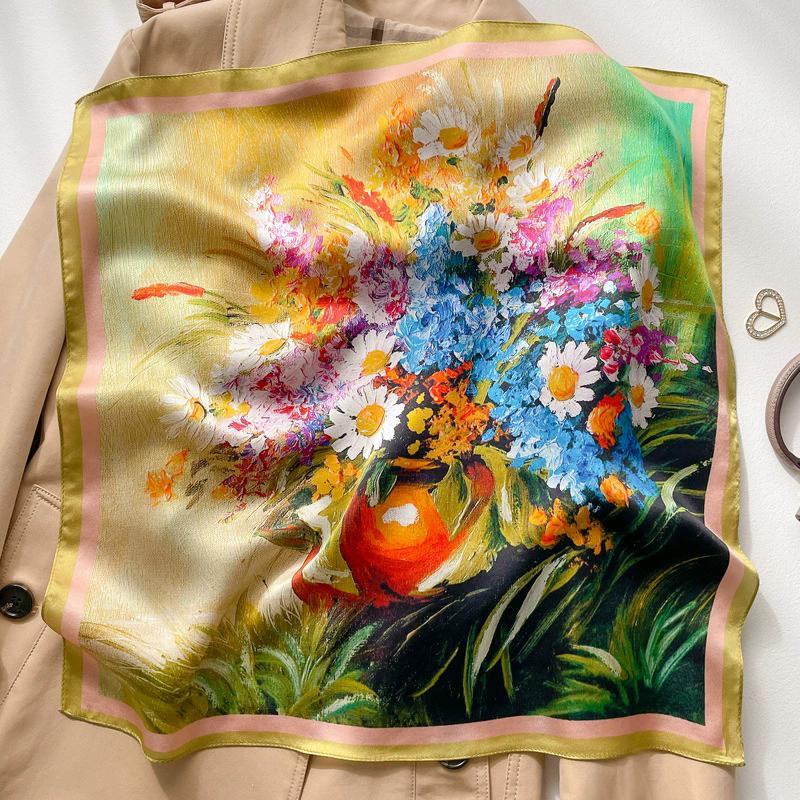 New 100% Natural Real Silk Scarf Women Bandana Square Scarves Wrap Kerchief Mulberry Fashion Luxury High Quality Hijab For Lady