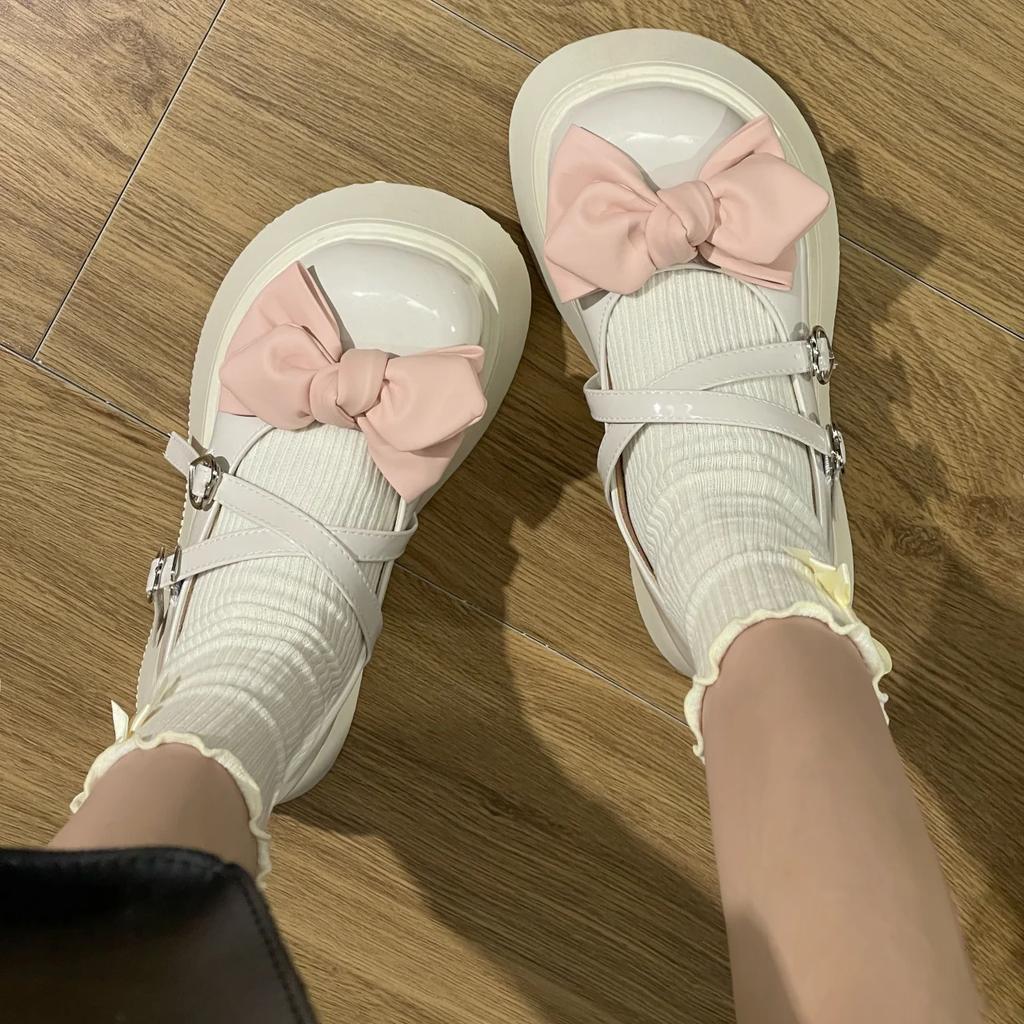 Туфли для женщин Женские туфли-лодочки Милый японский стиль Лолита Готика Платформа Каваи Круглый носок с бантом Средний каблук Мэри Джейн на распродаже