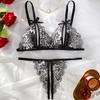 Floral Lace Sexy Lingerie Bow Open Split Cup Intimates Bra And Thongs Sets Crotchless Naughty Porn Sex Outfit Women's Underwear