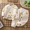 Kids Boys Girls  Autumn Winter Thicken Warm Flannel Pajamas Cute Cartoon O-neck Clothing Sets Baby Children Sleepwear Toddler Pyjamas