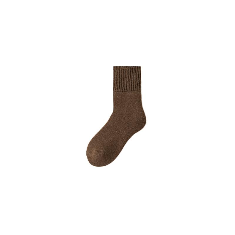 Woolen Socks for Women's Autumn and Winter Warmth, Mid-calf Socks, Solid Color Fleece Thickened Women's Socks, Woolen Versatile Socks