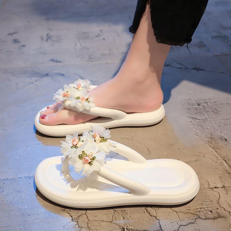 Fashion White Woman Flip Flops Slippers Flowers Sandals Soft On Beach Shoes for Women Casual New Collection Eva Summer Sale Shoe Slides