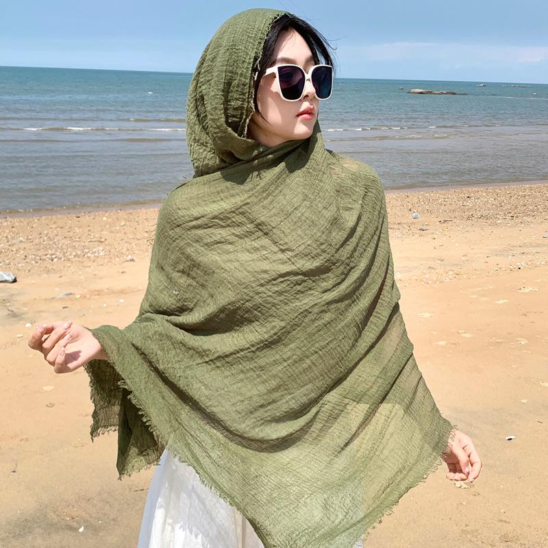 Qinghai Lake Chaka Salt Lake Desert Summer Big Red Tourism Cotton and Line Scarf Women's Sunscreen Shawl Ethnic Style Silk Scarf