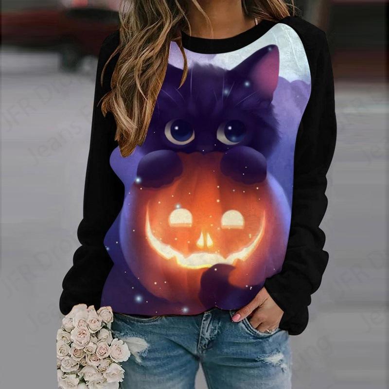 Happy Halloween 3D Print Hoodies Women Fashion Oversize Hoodie O-Neck Halloween Sweatshirt Girl Coat Women Sweatshirts Girl Clothes