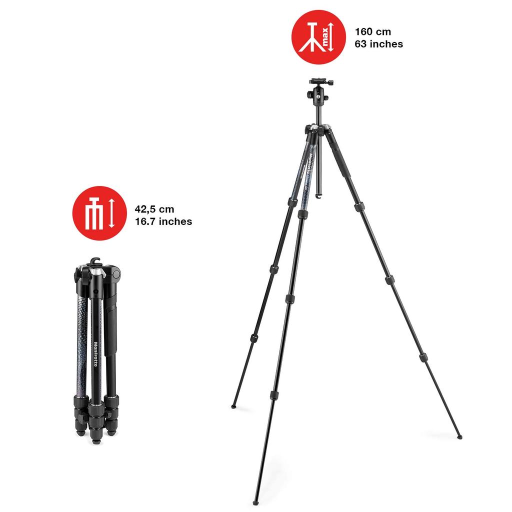 Manfrotto Element MII Aluminum 4 Twist Maximum 8kg Load Compatible with SLR Carry Bag Included Tripod, Sections, Black, 180° Folding, Lock, Capacity,