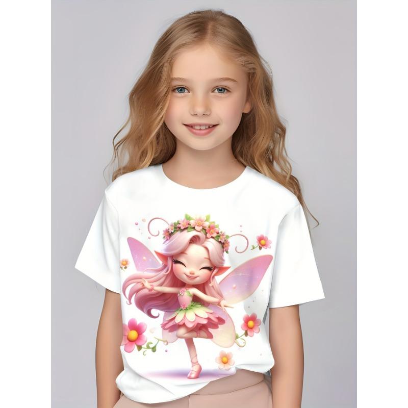 Детская одежда для девочек с очаровательным 3D-принтом «Сказка», футболки с короткими рукавами, удобные повседневные футболки с круглым вырезом, детская одежда для девочек