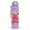 1PC Love Bold Pink Retro Letter Print 750ml Color Plastic Sports Water Bottle Leakproof Flip Straw Lid Suitable for Sports Office Home Use
