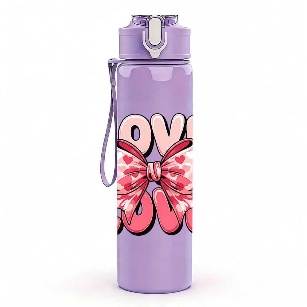 1PC Love Bold Pink Retro Letter Print 750ml Color Plastic Sports Water Bottle Leakproof Flip Straw Lid Suitable for Sports Office Home Use
