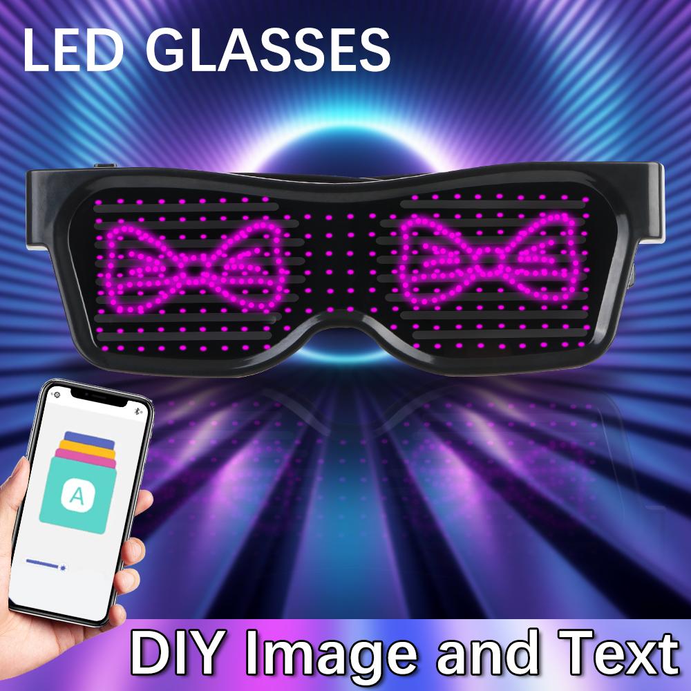 LED Electronic APP Bluetooth Futuristic Eyewear Prop For Party Bar Festival Performance USB DIY Luminous Glasses Portable