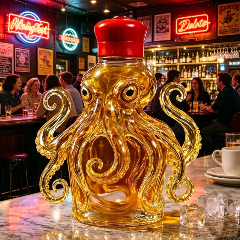 Octopus Shaped Glass Liquor Decanter, High Borosilicate Wine Bottle for Bar Party, Stylish Home Decor & Collectible Ornament
