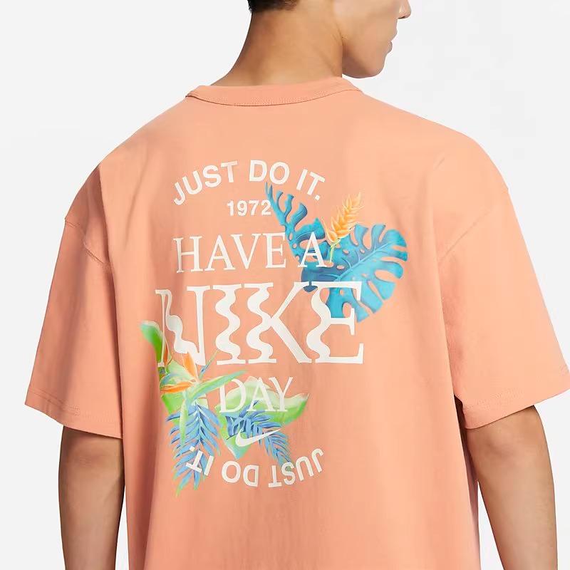 Nike Letter Print Back Plant American Retro Dopamine Loose Casual Sport Round Neck Short Sleeve Drop Shoulder T-Shirt Men Tops Orange FQ0351-225