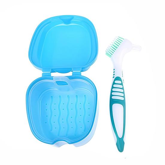 Кейс для зубных протезов с местом для зубной щетки, Коробка-ванночка для зубных протезов с ситечком, Контейнер-держатель для невидимых брекетов, ретейнеров, капп, выравнивателей