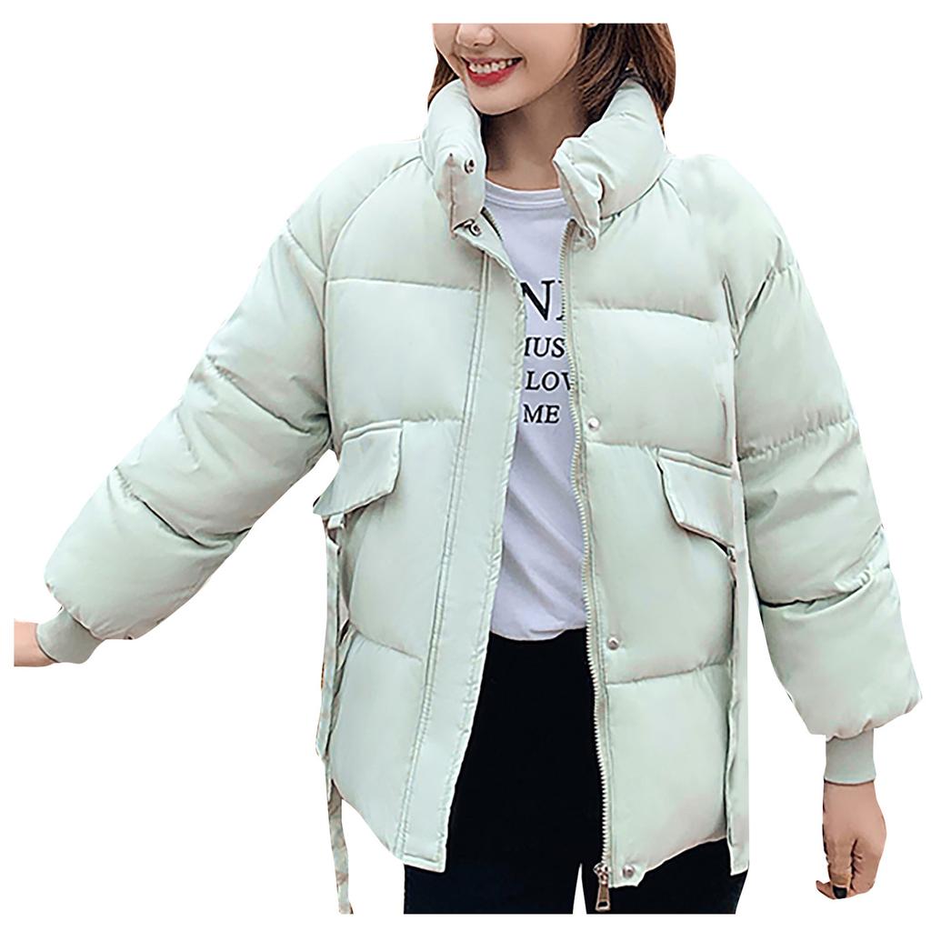 Women Fashion Long Sleeve Bread Jacket Solid Color Cotton Coat Jacket Overcoat