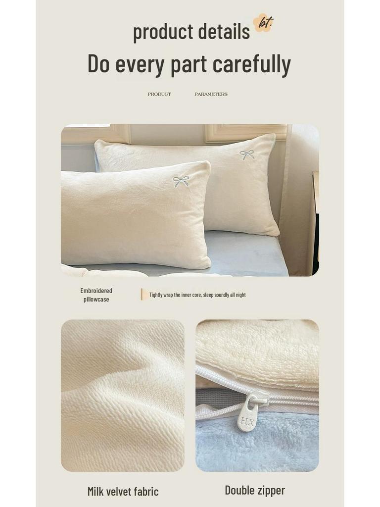 2025 New Thickened Warm Velvet Flannel Coral Fleece Bedding Set - Autumn/Winter Duvet Cover & Three-Piece Bedsheet