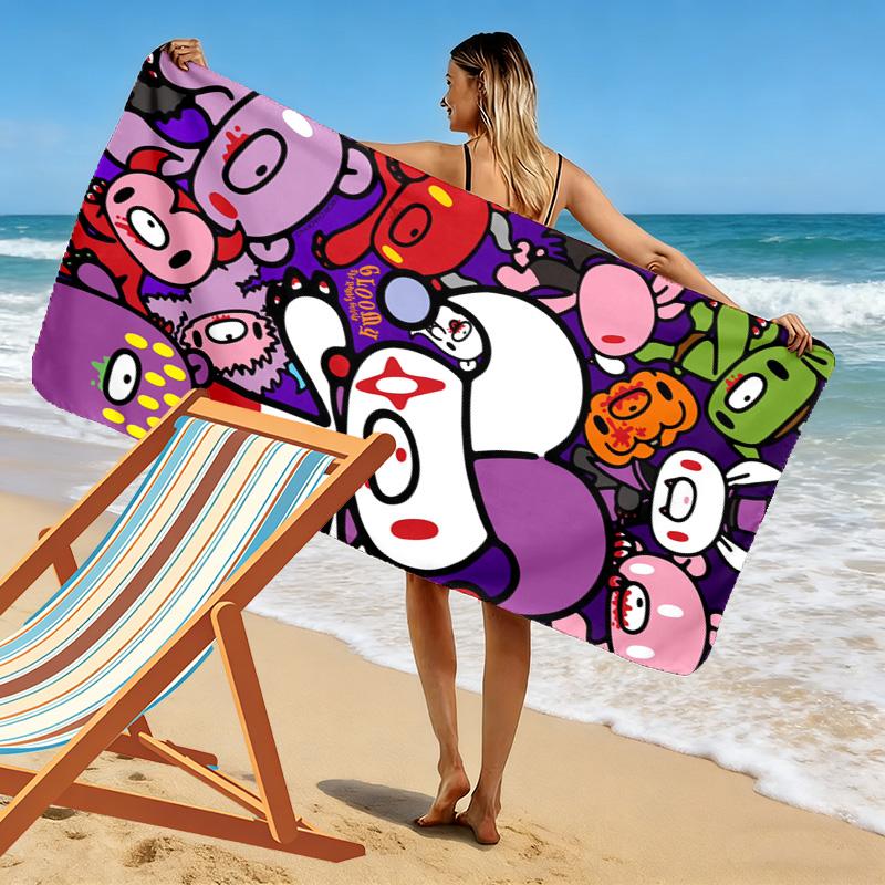 Modern Gloomy Bear cartoon 2D Flat Print Beach Towel, Large Soft Quick Dry Towel for Beach Camping SwimmingXSTJ0915532