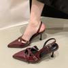 Summer Stiletto Sandals Women's Pointed Toe Shallow Mouth Metal Belt Buckle Line Strap Non-slip Heels